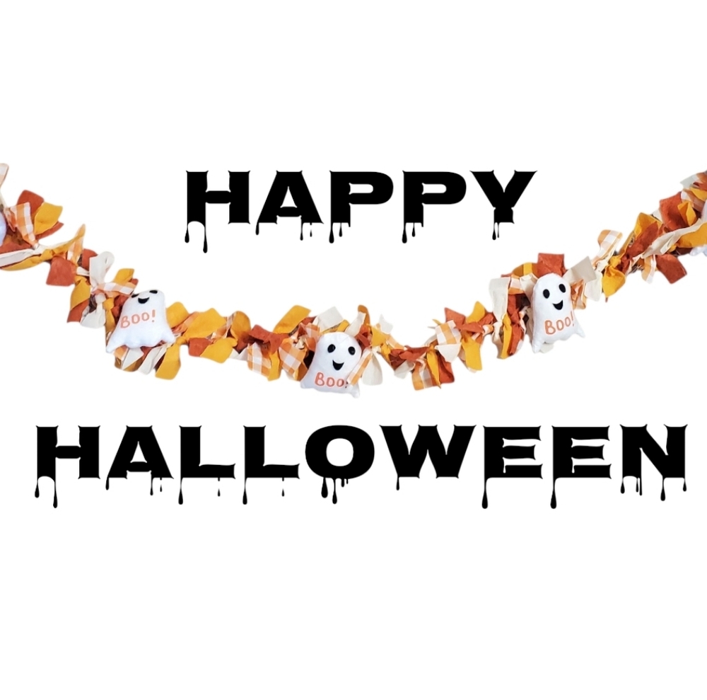 NWOT Halloween Ghost Garland with Orange and White Accents